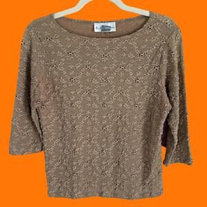 90's 00's vintage floral lace 3/4 sleeve y2k boatneck bodycon top LARGE